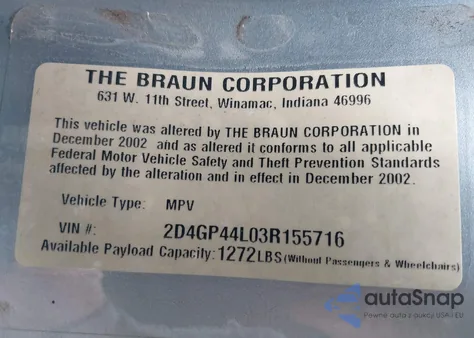 2003 Dodge Grand Caravan Sport из США, поврежденный, VIN 2D4GP44L03R155716